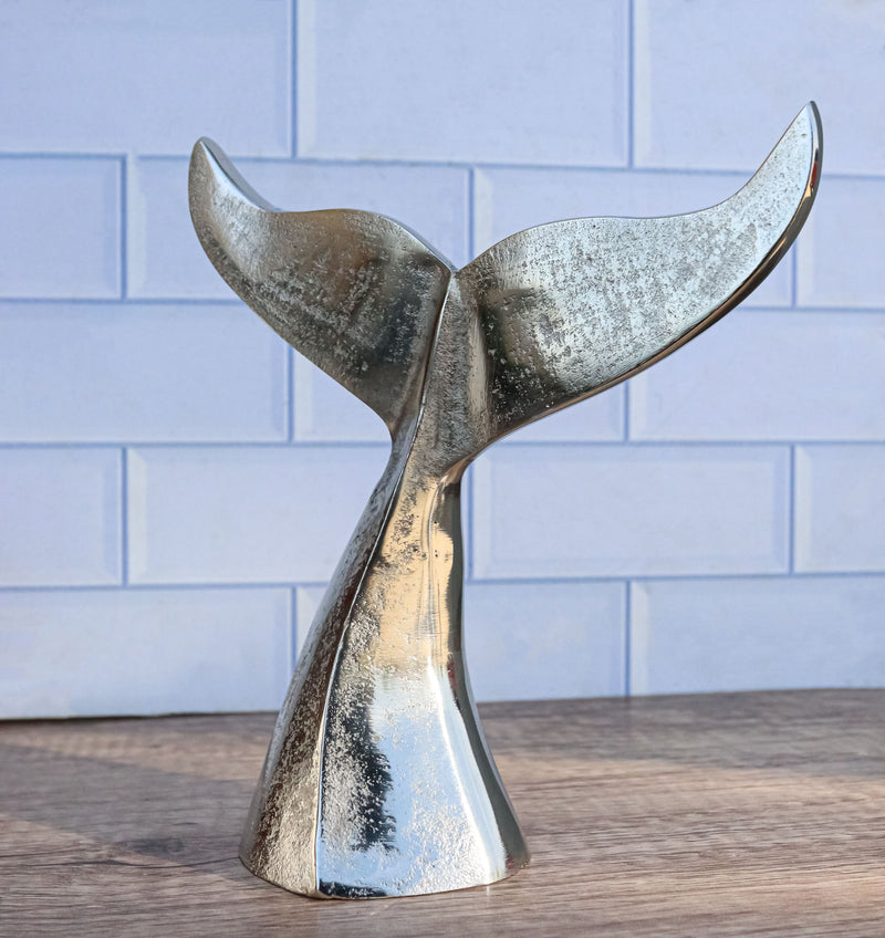 Rustic Vintage Aluminum Humpback Whale Tail Decorative Paperweight Figurine 7"H