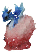 Whimsical Cute Blue Baby Dragon Hatchling in Crystal Icicle Red Egg Figurine