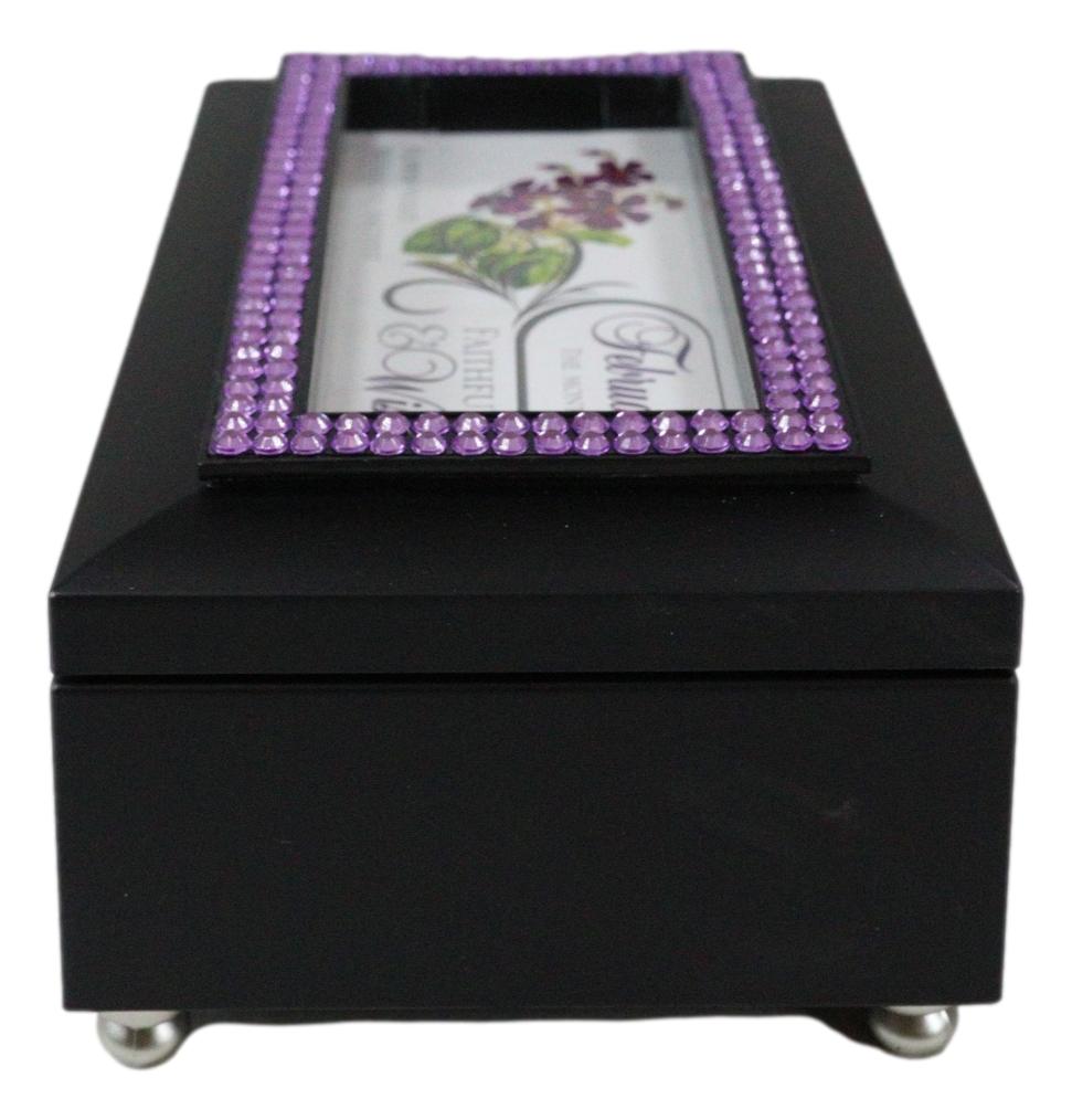 February Amethyst Birthstone Faithfulness And Wisdom Black Musical Trinket Box