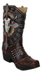 Western Cow Skull Turquoise Cross and Barbed Wires Cowboy Boot Vase Figurine
