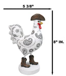 White Western Country Cowboy Chicken Rooster Wearing Hat And Boots Figurine 8"H