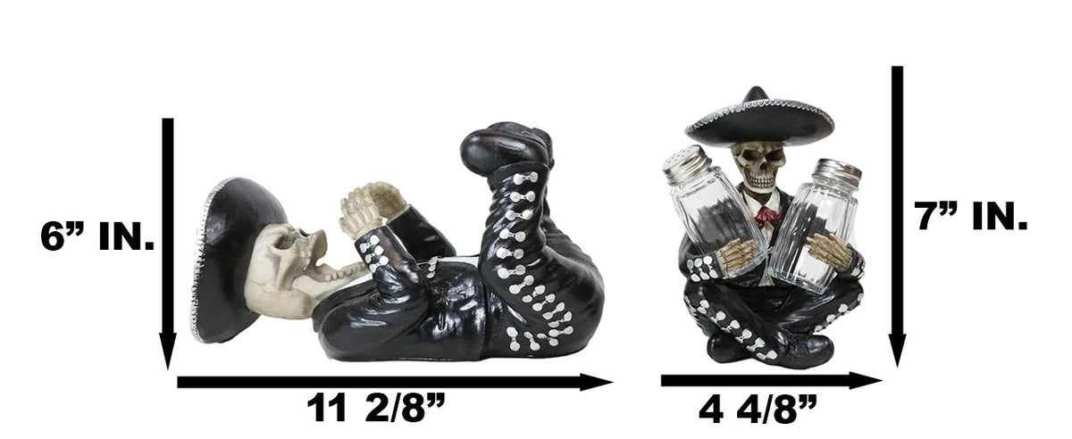 Day Of The Dead Skeleton Mariachi Band Wine And Salt Pepper Shakers Holder Set