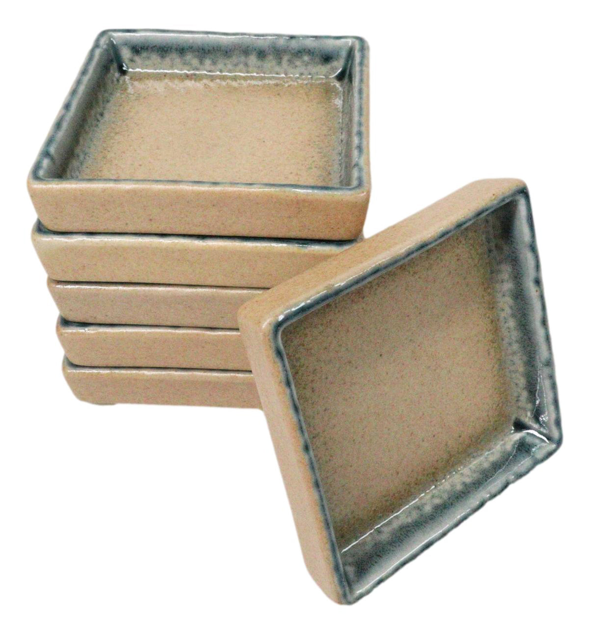 Set Of 6 Blue River Ao Nagashi Art Ceramic Square Condiment Sauce Dishes 2oz