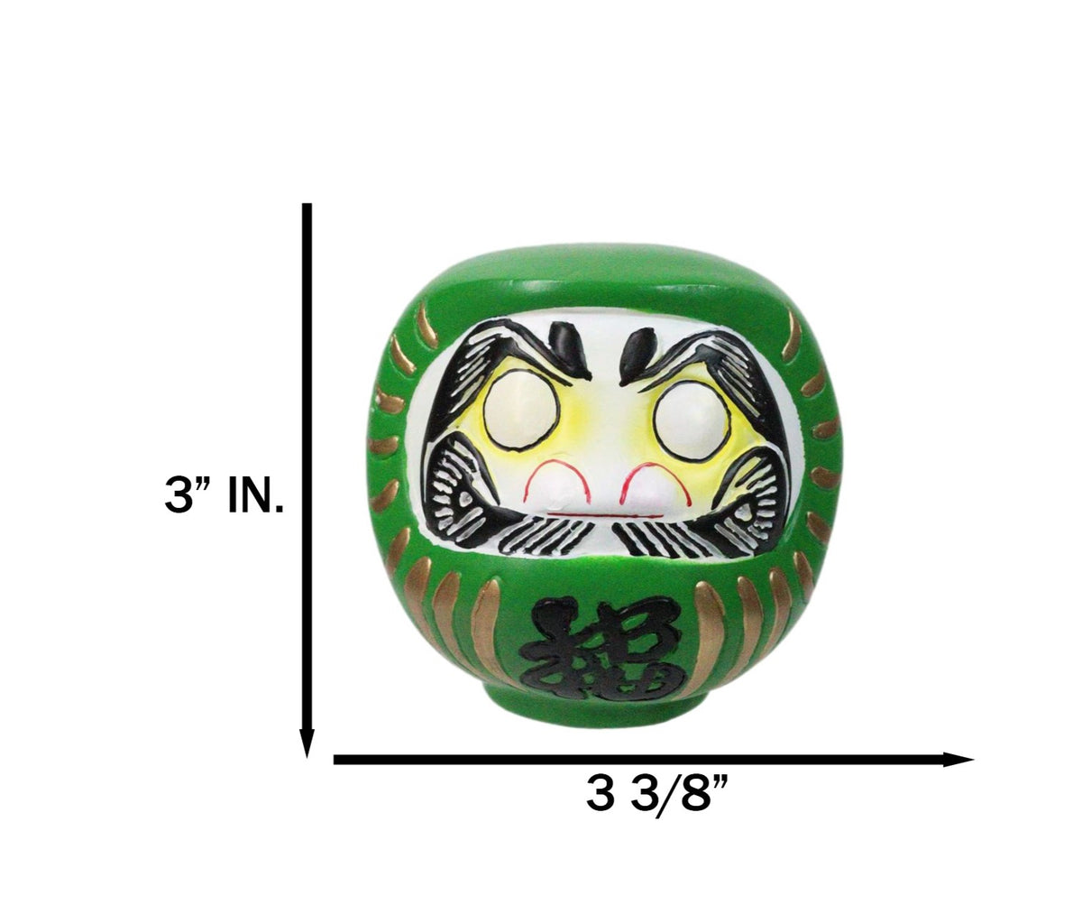 Green Talisman of Vitality Japanese Zen Daruma Figurine With Unpainted Eyes