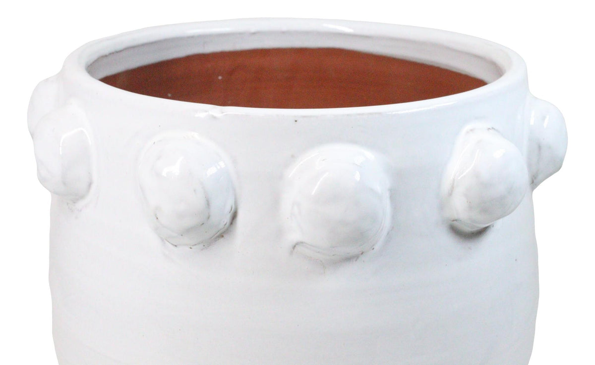 Modern Chic White Round Ribbed Design Terracotta Floral Planter Pot 11"Wide