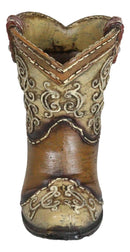 Rustic Western Cowboy Cowgirl Boot Faux Tooled Leather Scrollwork Pen Holder
