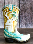 Rustic Western Elk Stag Deer Buck Antlers Feathers Cowboy Boot Money Piggy Bank