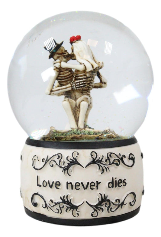 Day of The Dead Love Never Dies Kissing Bride And Groom Skeletons Water Globe