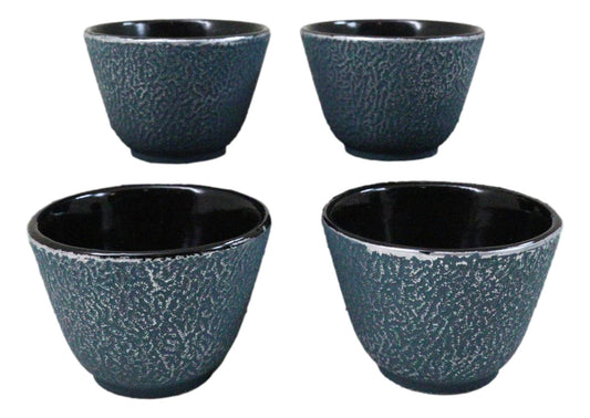 Pack Of 4 Royal Blue Cast Iron Tetsubin Textured Surface Tea Cups 3oz