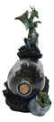 Green And Gold Dragon On Rock Cliff With Pirate Ship in Glass Bottle Figurine