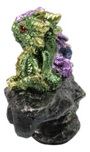 Colorful Metallic Dragon Wyrmlings On Sloped Bridge Cliff Rock Decor Figurine