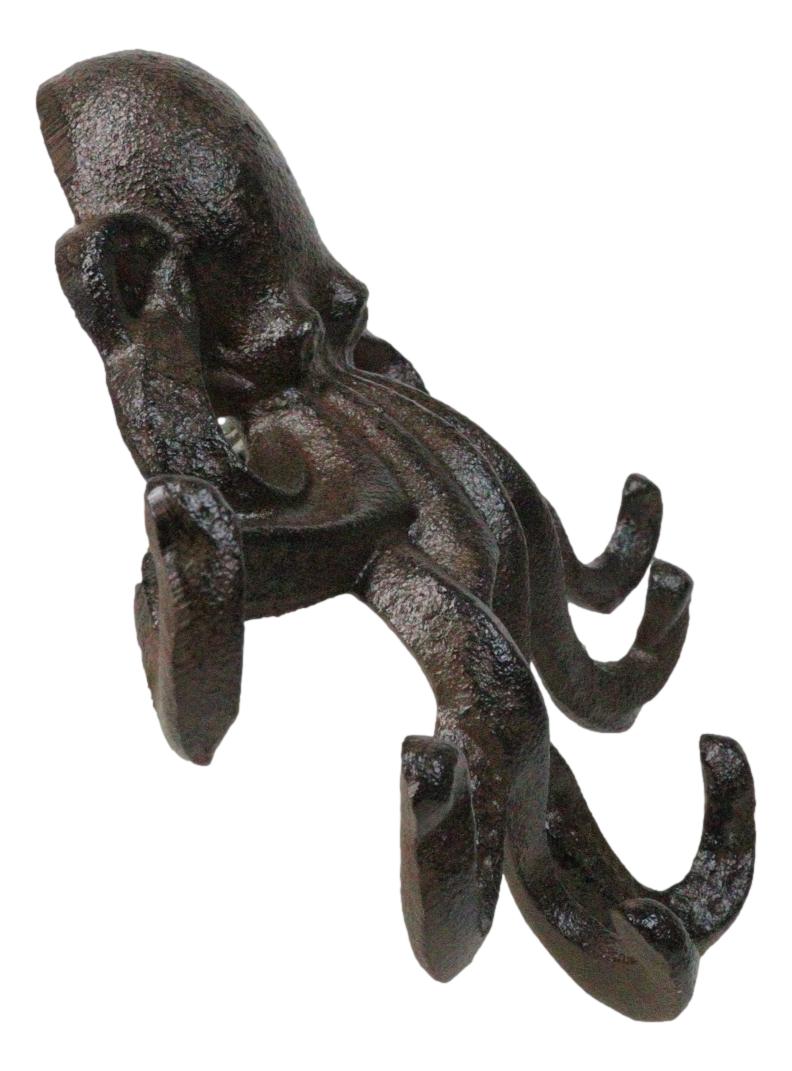 Rustic Cast Iron Nautical Sea Octopus Cthulhu 6 Pegs Tentacles Wall Hook Decor