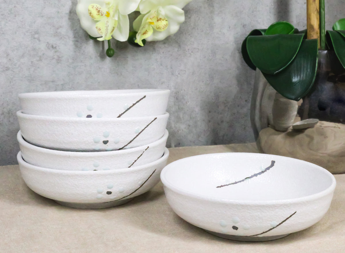 Pack Of 5 Ceramic Yukino Hana Collection Soup Salad Rice Shallow Bowls 10oz