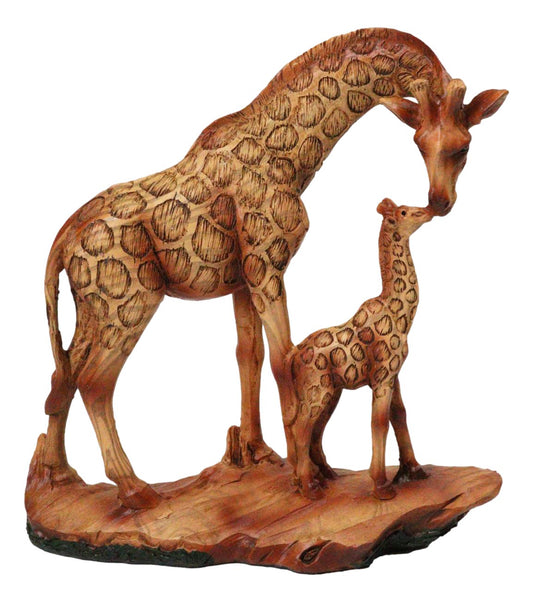 Safari Giraffe Family Figurine Mother and Calf Faux Wood Carved Look Figurine