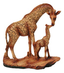 Safari Giraffe Family Figurine Mother and Calf Faux Wood Carved Look Figurine