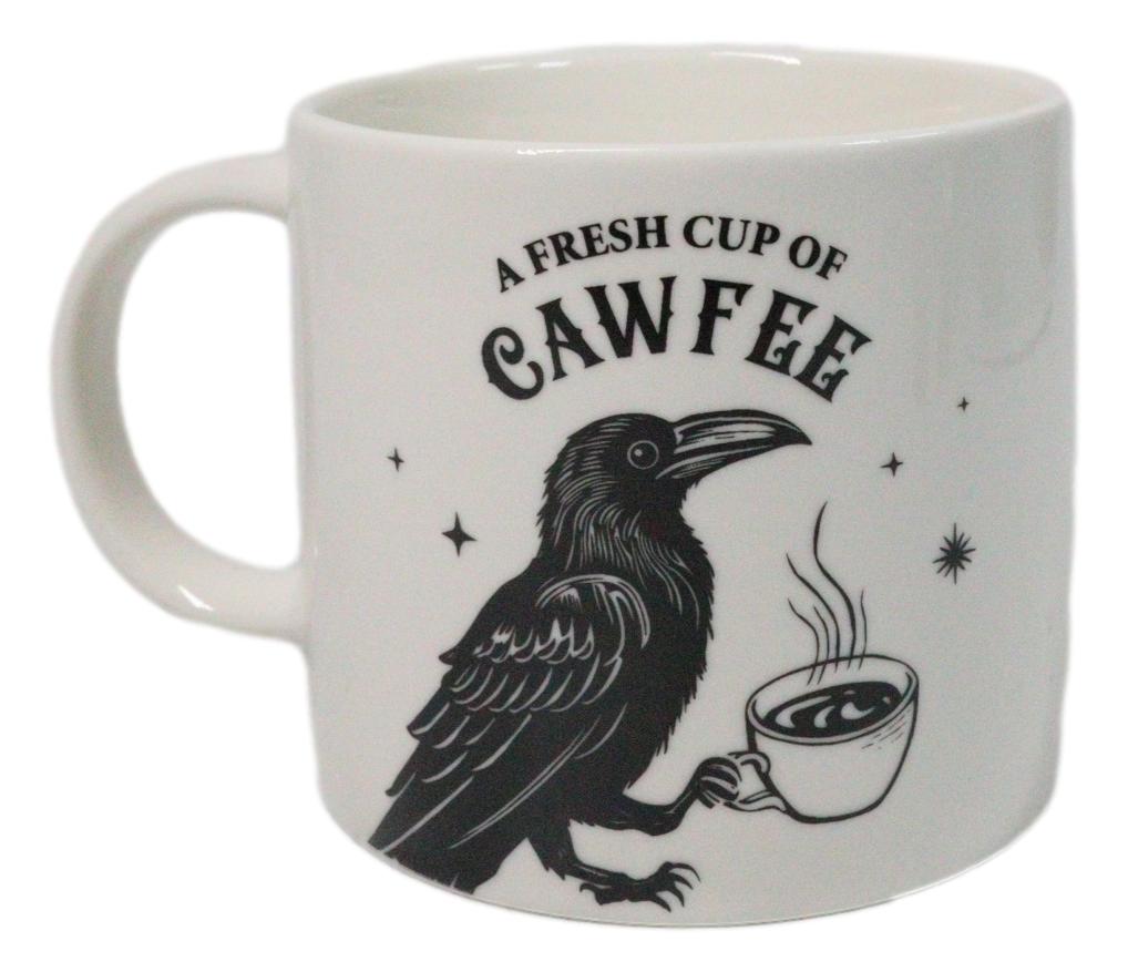 White Wicca Magic A Fresh Cup Of Caw Fee Raven Crow Porcelain Mug Cup 16oz