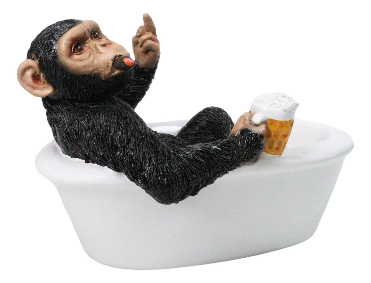 Ebros Funny Chimpanzee in Bathtub Figurine with Cigar Beer & Middle Finger