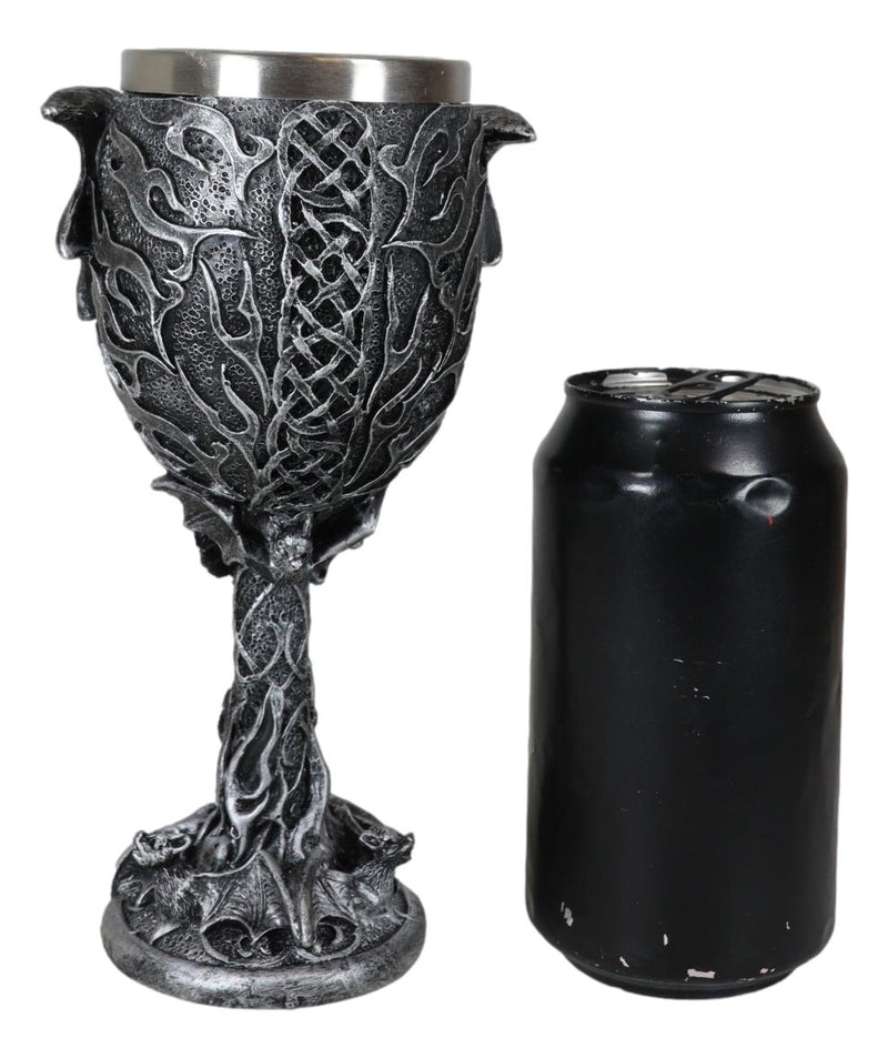 Gothic Vampire Bat Skull With Bats Cave Tower And Celtic Knotwork Wine Goblet