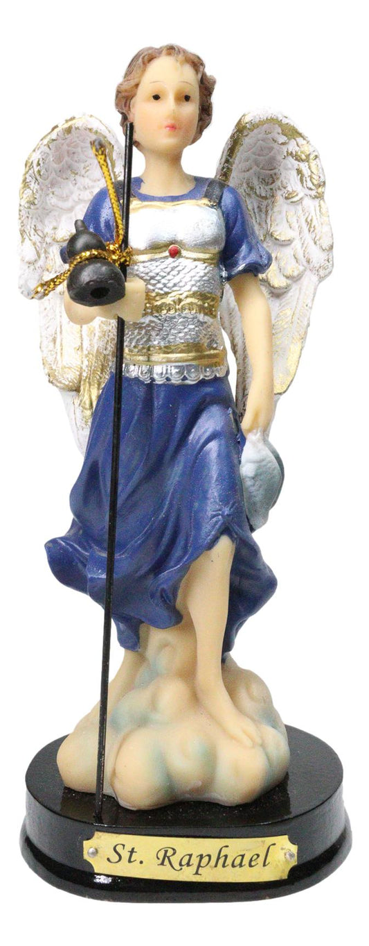 Catholic Church Saint Archangel Raphael With Staff & Healing Oil Figurine 5.5"H