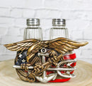 US Navy Sailor Eagle Anchor Trident Emblem And Flag Salt Pepper Shakers Holder
