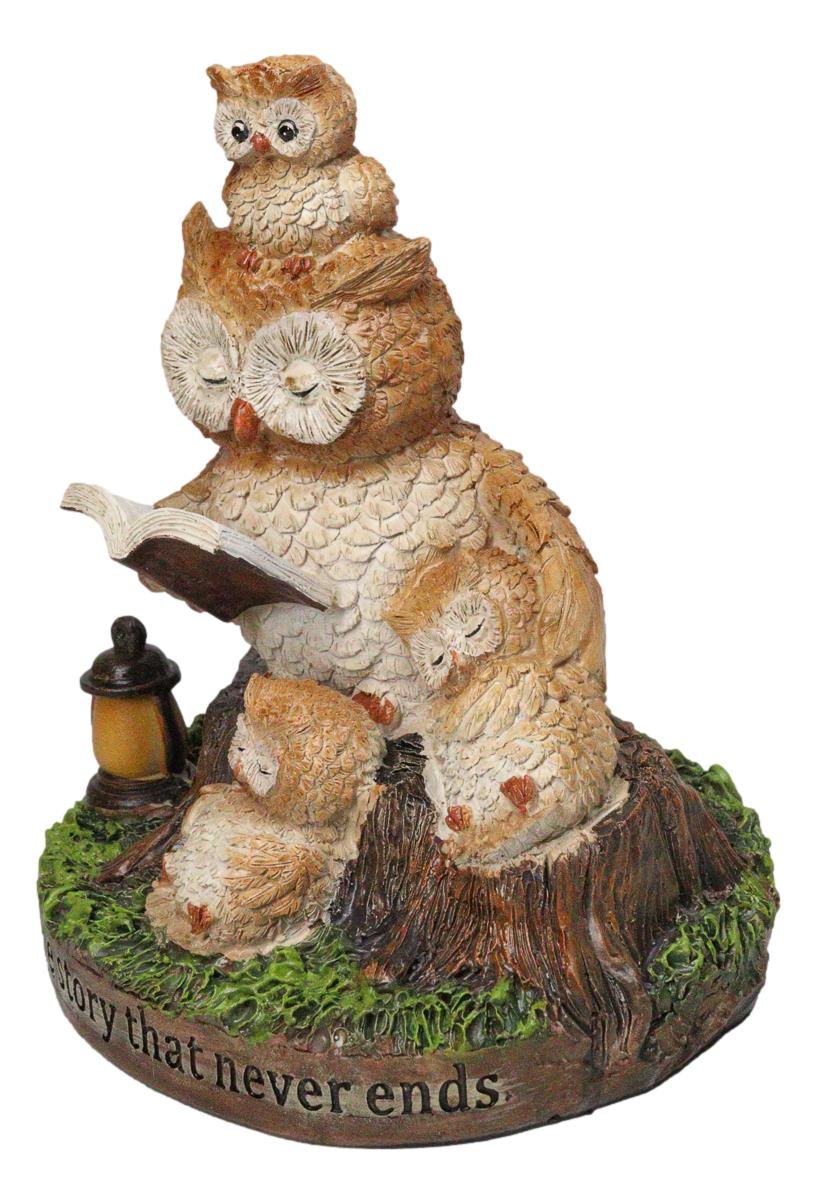 Bedtime Story Owl Mother & Owlets Figurine Owl Family Reading Book by Tree Stump