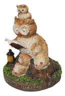 Bedtime Story Owl Mother & Owlets Figurine Owl Family Reading Book by Tree Stump