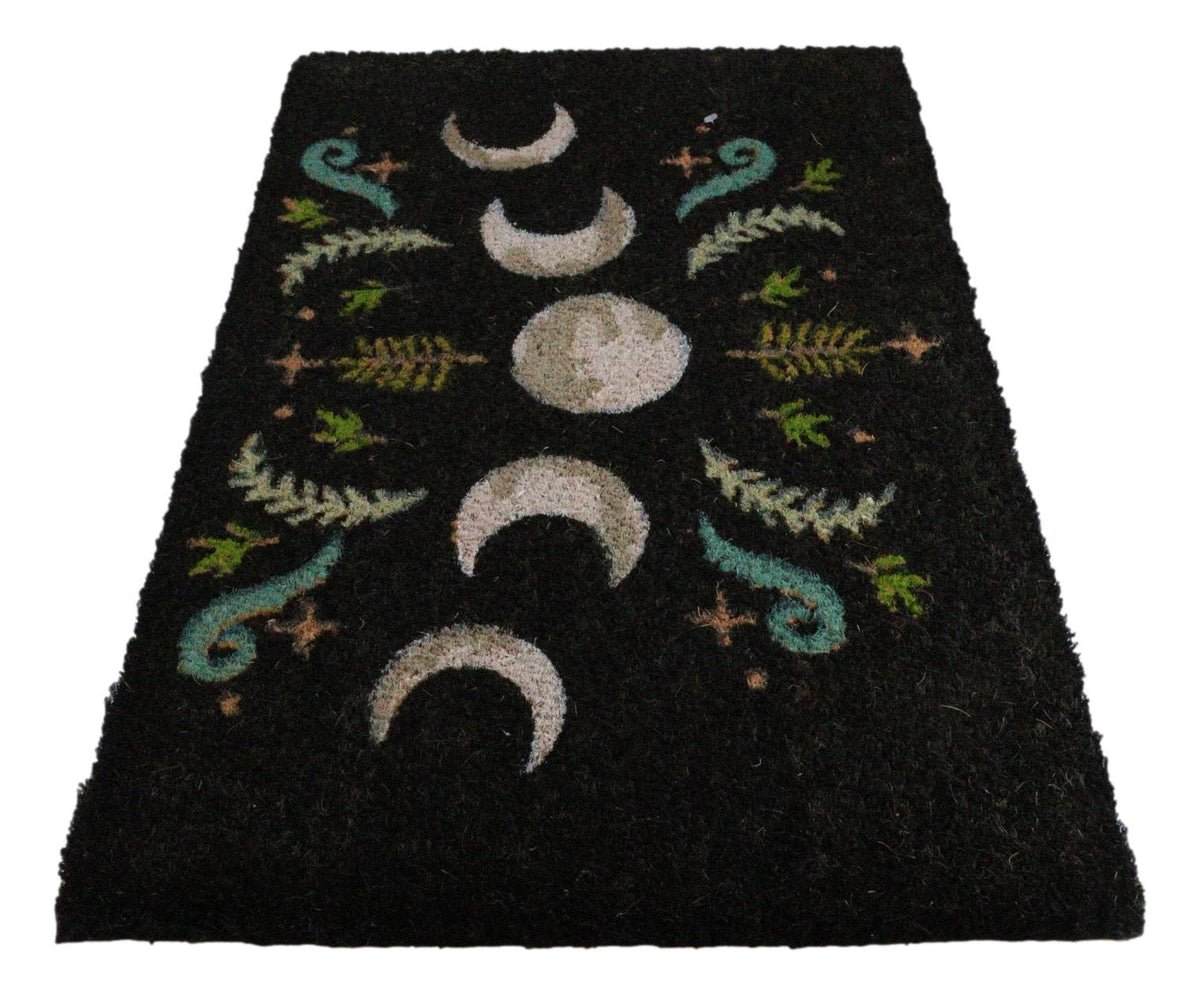 Dark Forest Moon Phase Wiccan Black Coir Coconut Fiber Floor Mat Doormat - Ebros Gift