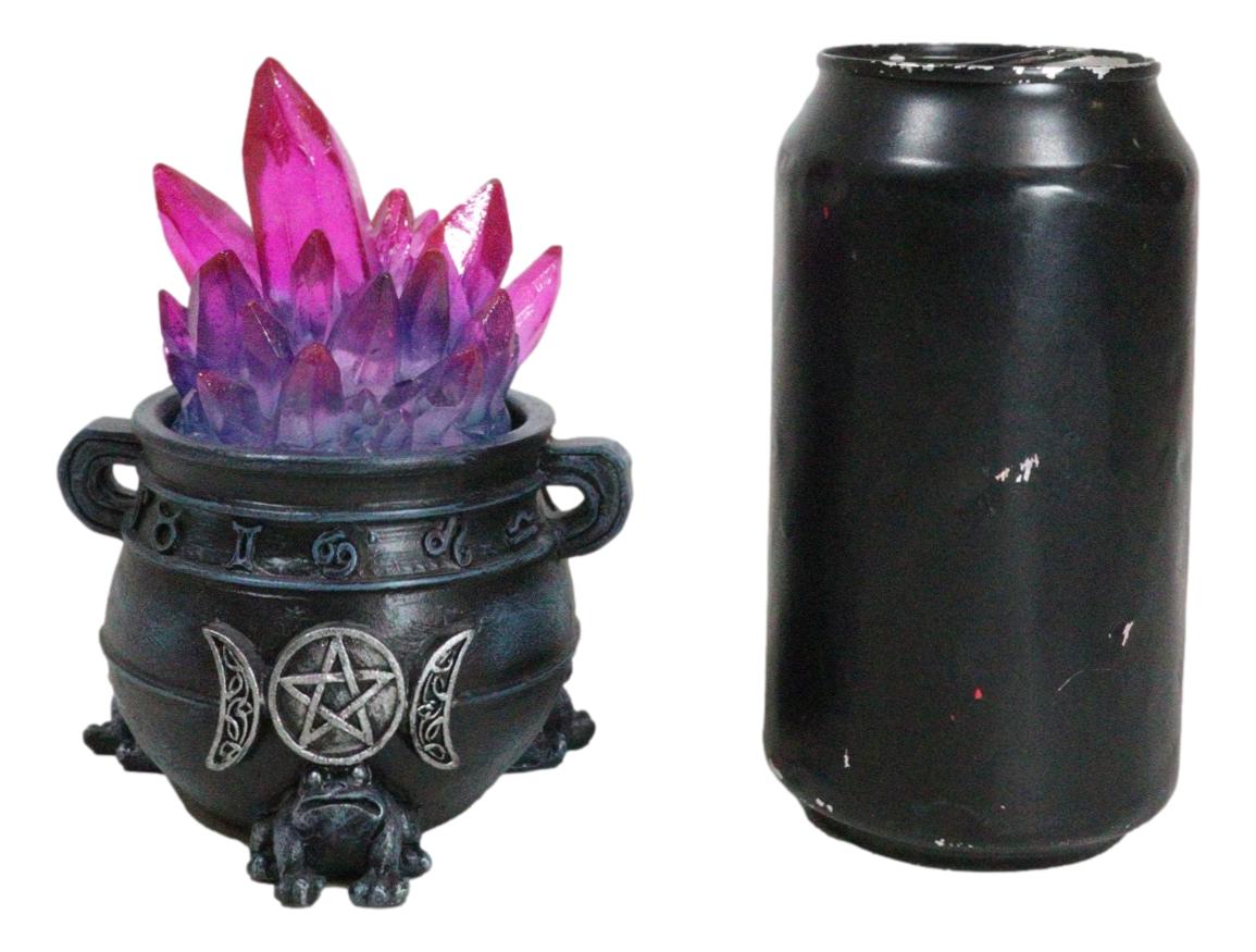 Wicca Triple Moon Pentagram And Zodiac Symbols LED Crystals Cauldron With Toads