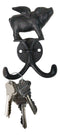 Rustic Cast Iron Black Country Farmhouse Flying Angel Porky Pig Double Wal Hooks