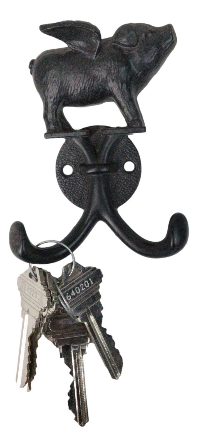 Rustic Cast Iron Black Country Farmhouse Flying Angel Porky Pig Double Wal Hooks