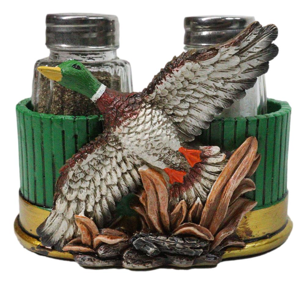 Rustic Western Mallard Duck Meadow Green Shotgun Shells Salt Pepper Shakers Set