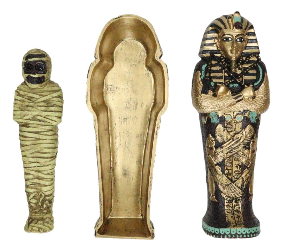 Egyptian King Tutankhamun Pharaoh Sarcophagus Coffin With Mummy Figurine Set