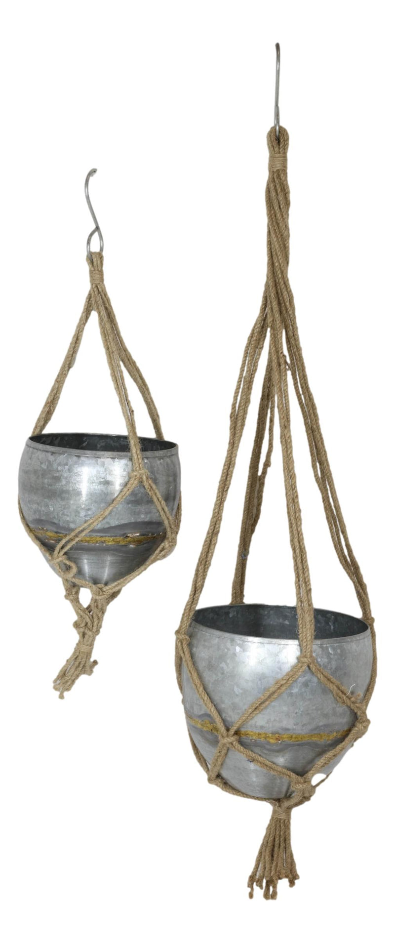 Set Of 2 Rustic Urban Farmhouse Roped Galvanized Metal Wall Hanging Pot Planters