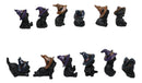 Set of 12 Halloween Black Cats With Witch Hats Mini Figurines In Multi Poses