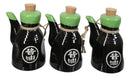 Set Of 6 Green Black Calligraphy Shoyu Tenmoku Porcelain Soy Sauce Flask 7oz
