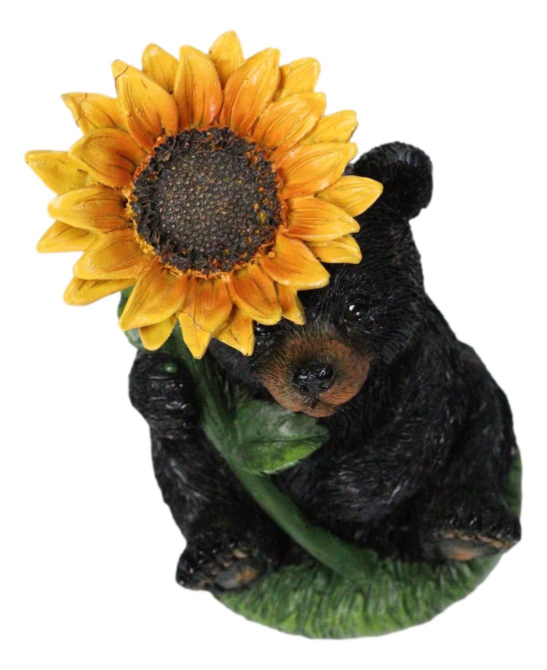 Backwoods Buddies Black Bear with Sunflower Figurine Rustic Woodland Accent