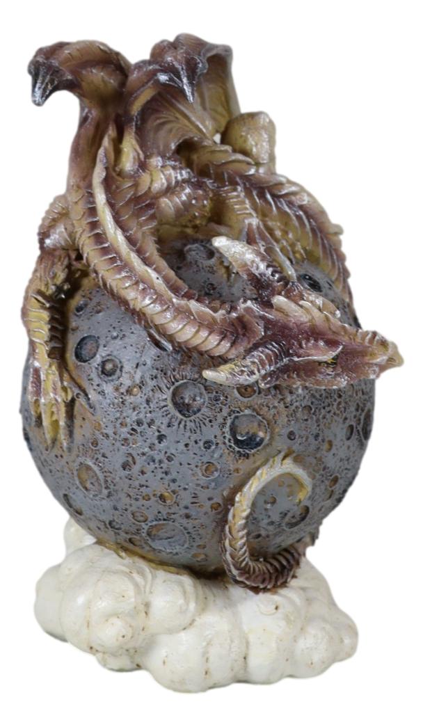 Dream Weaver Fantasy Wyrmling Dragon Sleeping On Cratered Lunar Moon Figurine