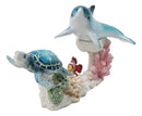 Ocean Dolphin Sea Turtle Clownfish Swimming By Coral Reef Sea Anemone Figurine