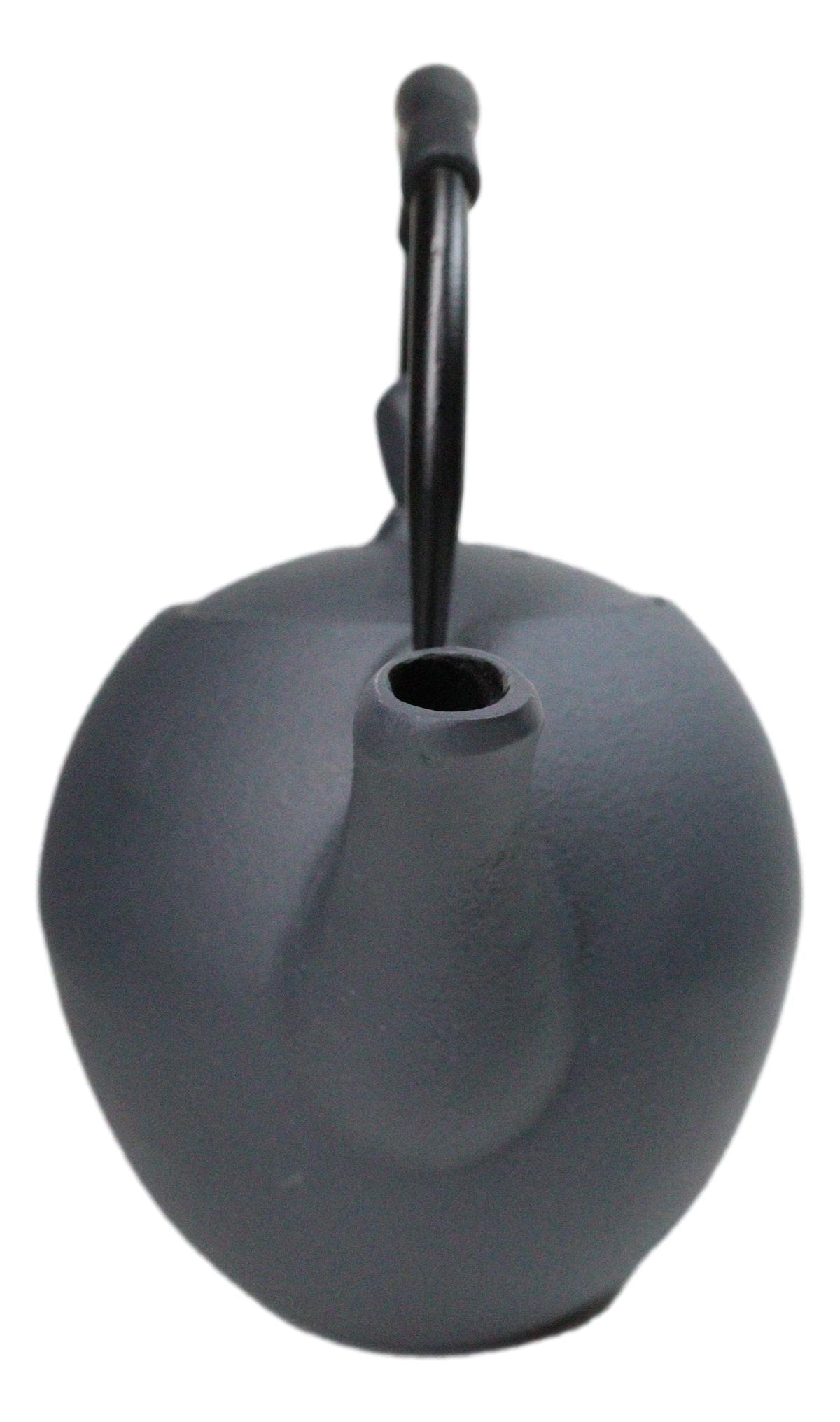 Dark Gray Textured Round Tetsubin Large Cast Iron Teapot With SS Strainer 44oz