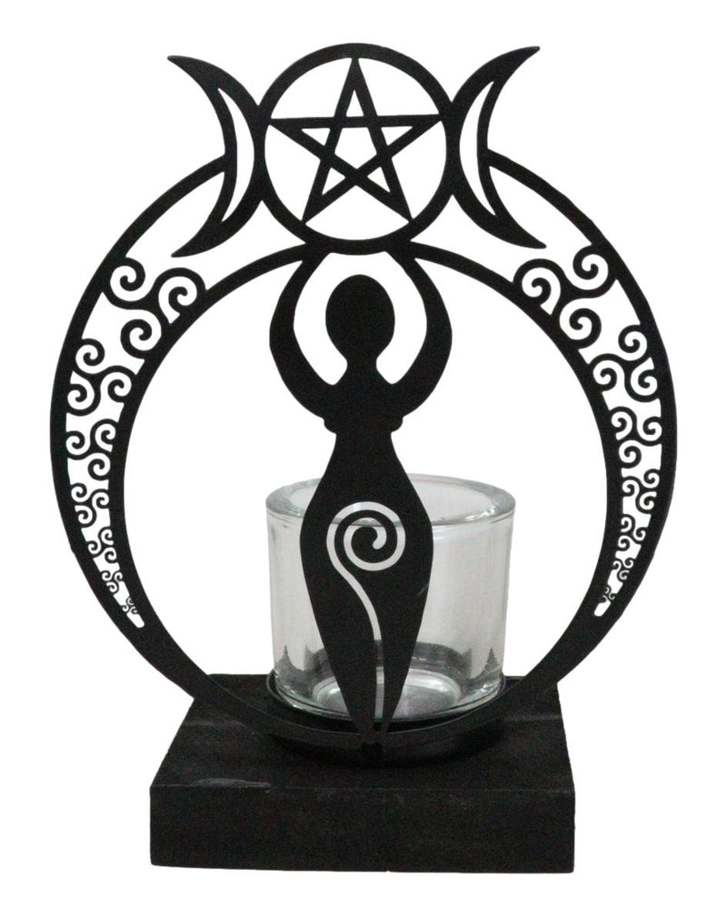 Wicca Danu Spiral Goddess Triple Moon Metal Votive Tea Light Candle Holder