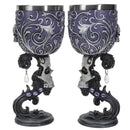 Set Of 2 Gothic Death's Desire Silver Scrollwork Victorian Skull Wine Goblets