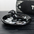 Wicca Gothic Mystic Raven Crow With Crescent Moon Ceramic Trinket Jewelry Dish