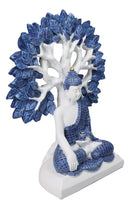 Meditating Buddha with Tree of Life Blue & White Gautama Buddha Figurine 9.5"H
