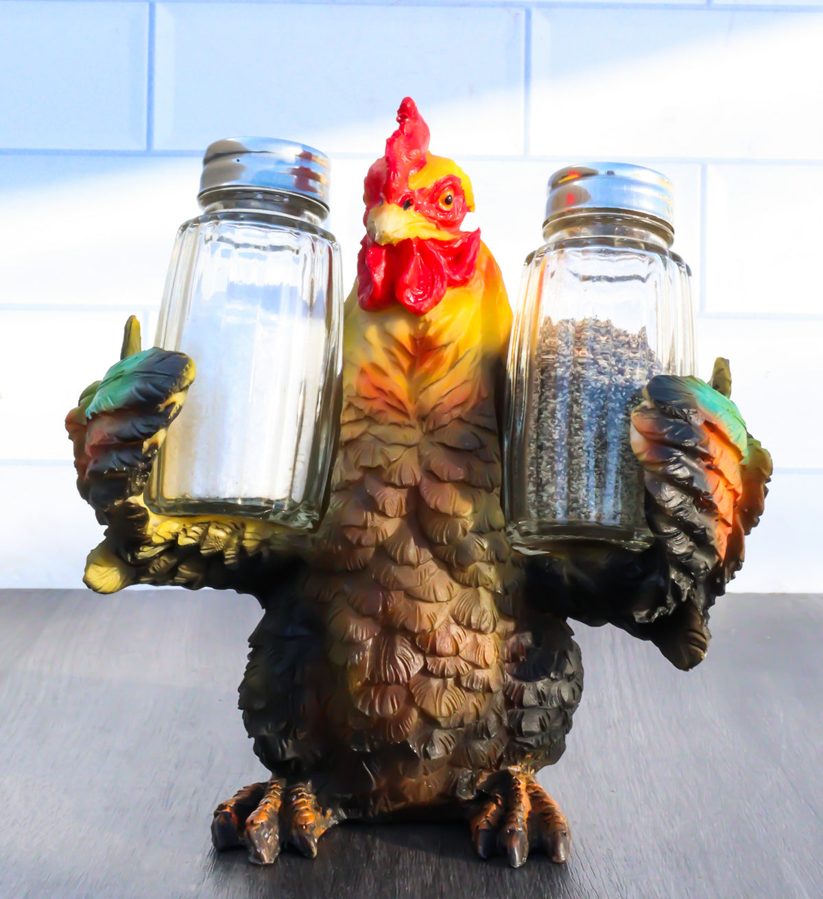 Ebros Country Farm Mother Hen Hugging Glass Salt Pepper Shakers Holder 6" Tall - Ebros Gift