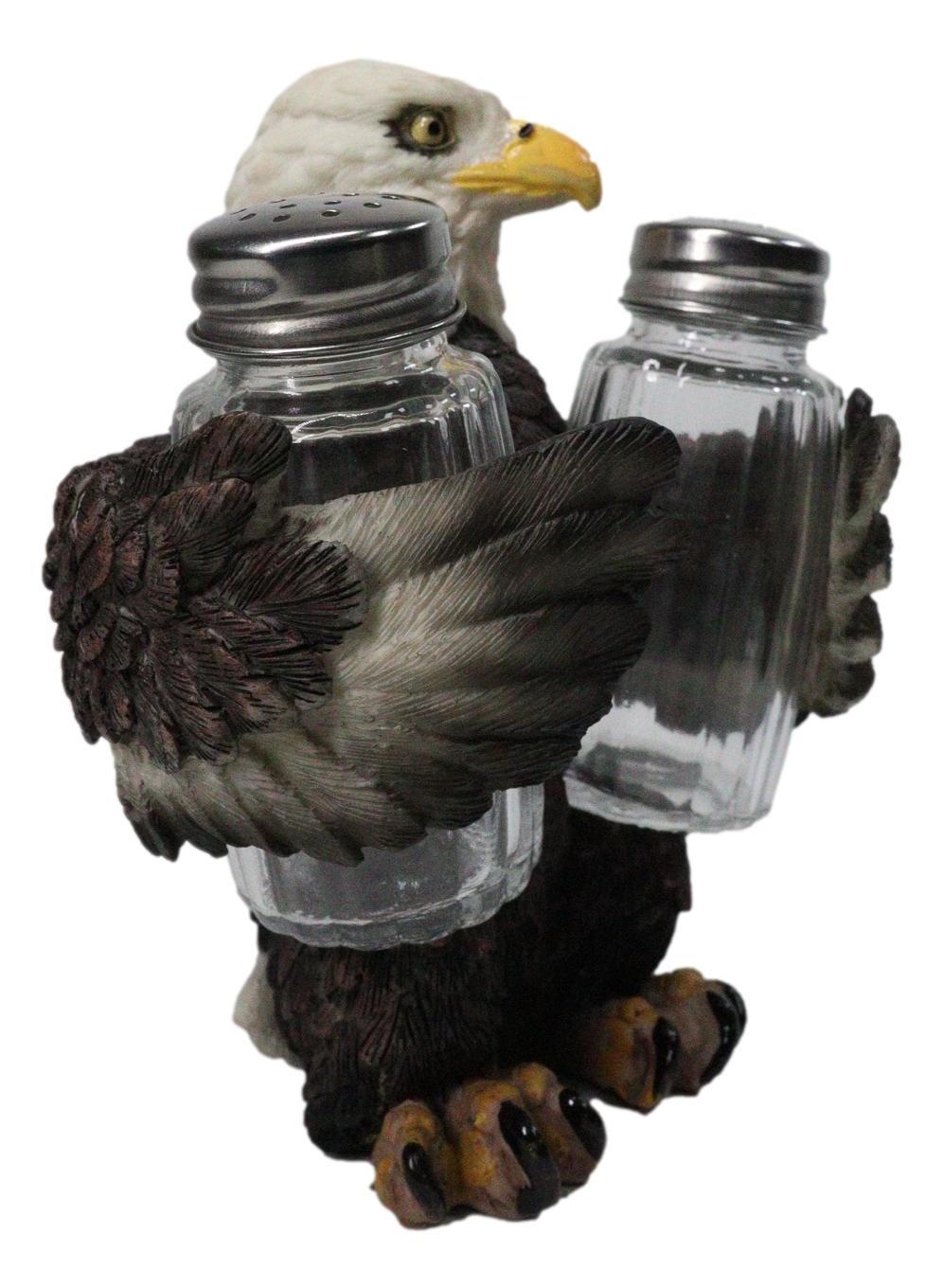 American Patriotic Bald Eagle Salt and Pepper Shaker Holder With Glass Shakers