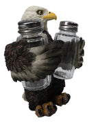 American Patriotic Bald Eagle Salt and Pepper Shaker Holder With Glass Shakers
