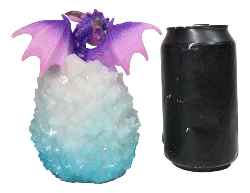 Whimsical Cute Purple Baby Dragon Hatchling in LED Crystal Icicles Egg Figurine