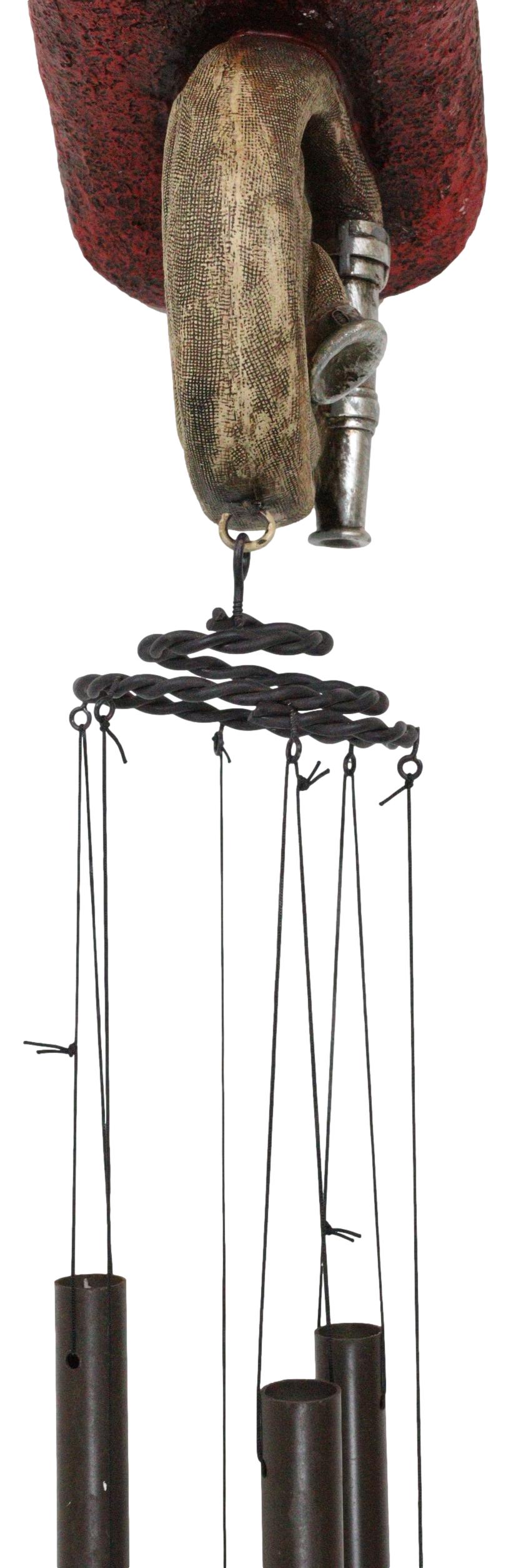 Fire Fighter Axe Fireman Station Number 1 Hat with Coiled Water Hose Wind Chime