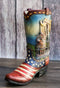 Rustic Western Oil Derrick Pump Jack USA Flag Cowboy Boot Flower Vase Planter