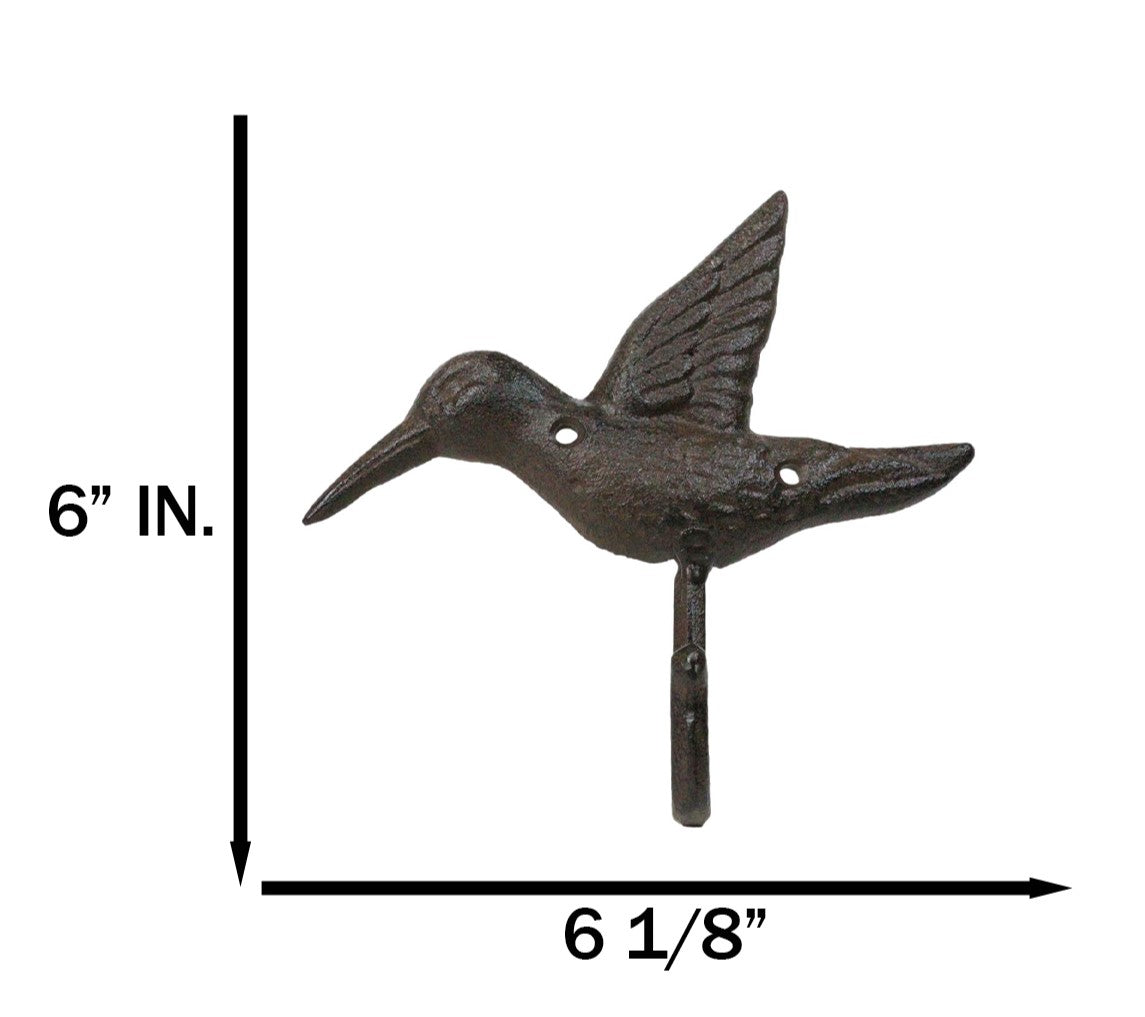 Set Of 4 Rustic Whimsical Cast Iron Hummingbird Wall Coat Towel Keys Hook Decor